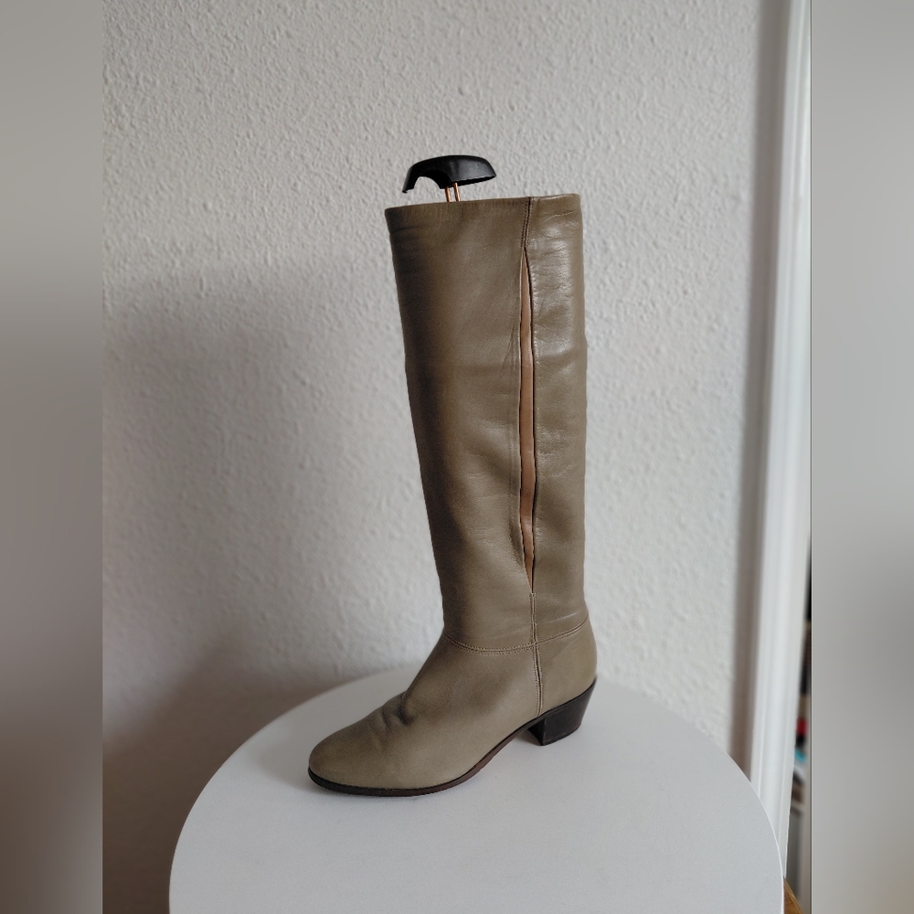 Vintage Ladystar Womens Knee High Taupe Leather Boots